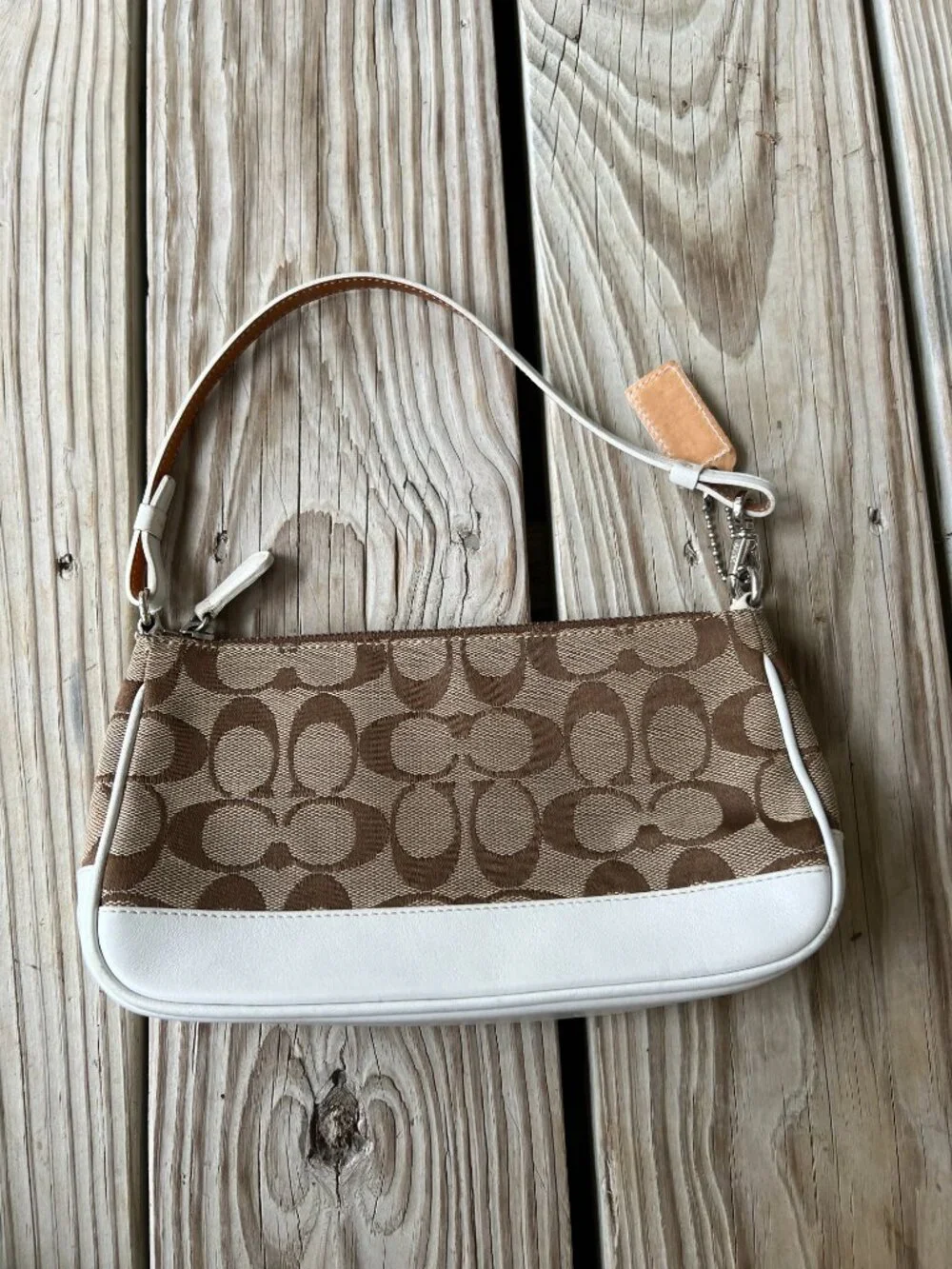 Vintage Coach Signature Jacquard Demi bag brown white leather Y2K shoulder bag - Picture 15 of 16